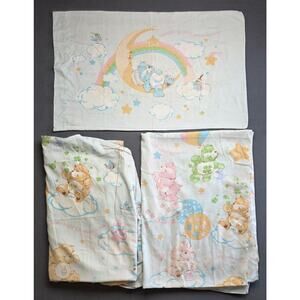 Vintage 80s Care Bears Twin Size Sheet Set- 1-Fitted, 1-Flat, 1-Pillowcase